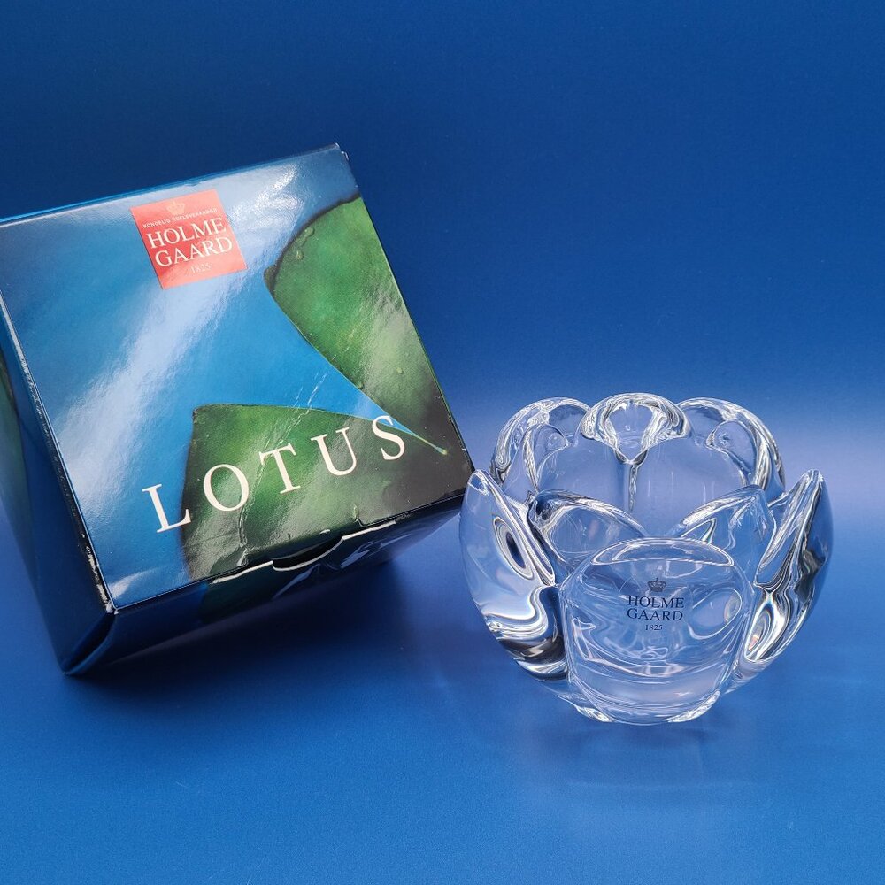 Vintage Holmegaard 1825 Lotus Glass Votive Candleholder with Box